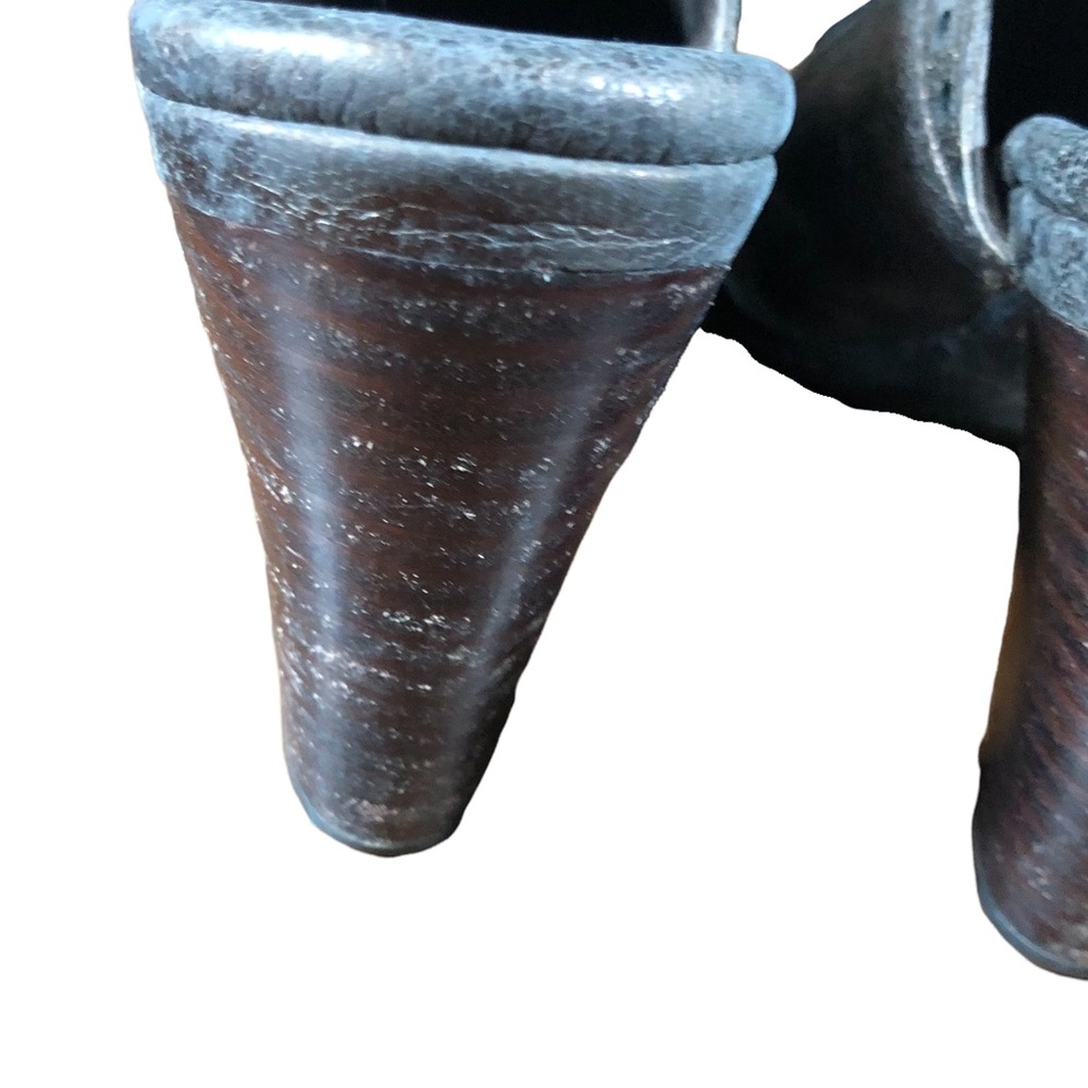 Born 6 Brown Leather Heeled Mules Booties Stacked Bronze Comfort Cushion Boot - Picture 5 of 8